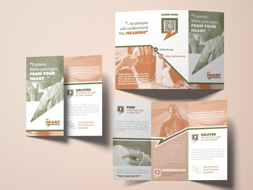 Multiple views of the tri-fold By Heart brochure