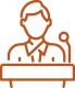 Male at podium with microphone icon - orange